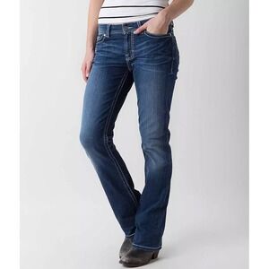 BKE Harper Straight Leg Jeans Womens 27R‎ Dark Wash Embroidered Pockets